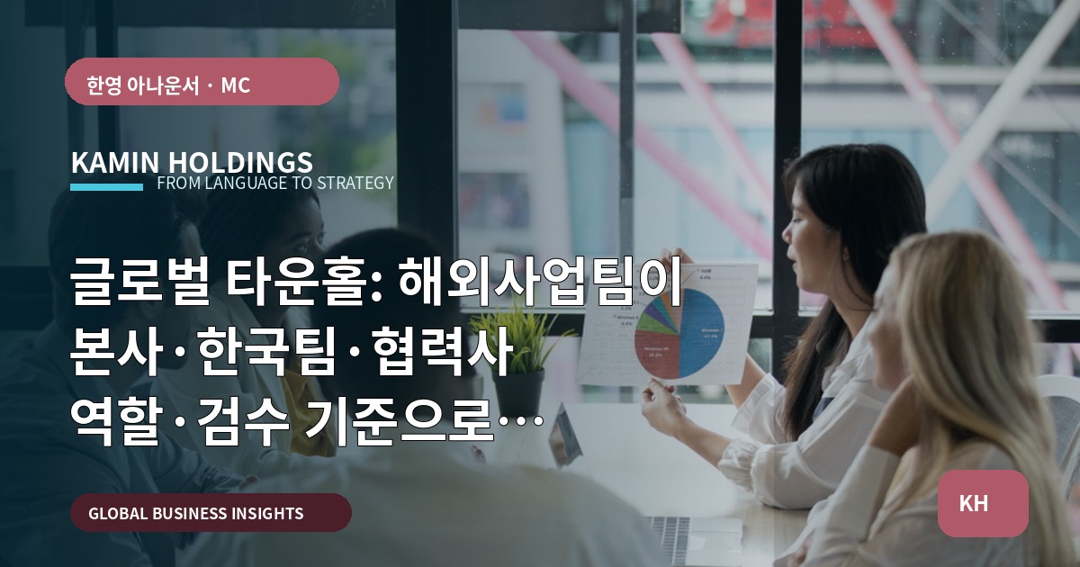 글로벌 타운홀: 해외사업팀이 본사·한국팀·협력사 역할·검수 기준으로 조율하는 브리프